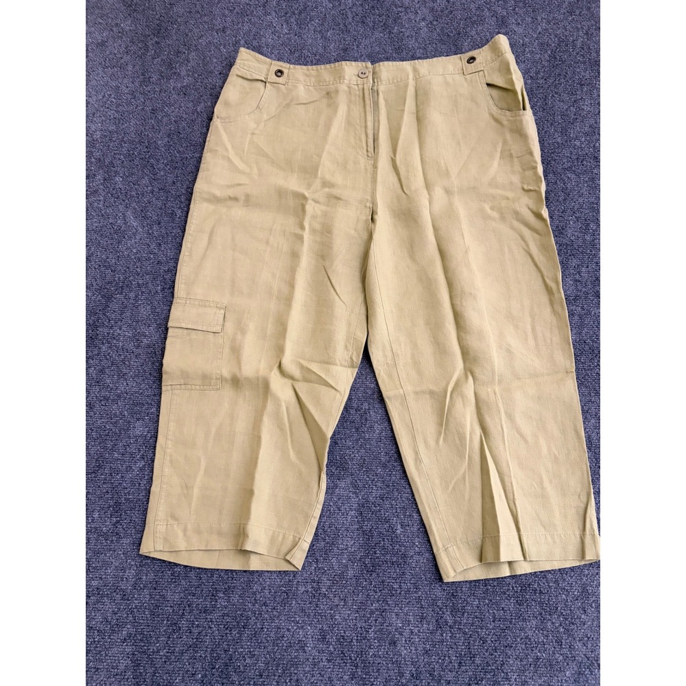 JM Collection Womens 18 Linen Blend Cropped Cargo Pants Green Elastic Waist